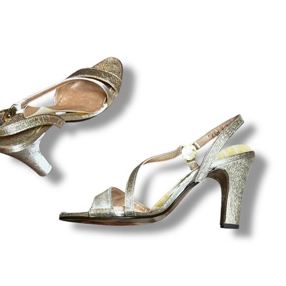 Vintage Animato Gold Strappy Heels Size 6.5M Slingback Sandals JC Penney - Picture 2 of 12